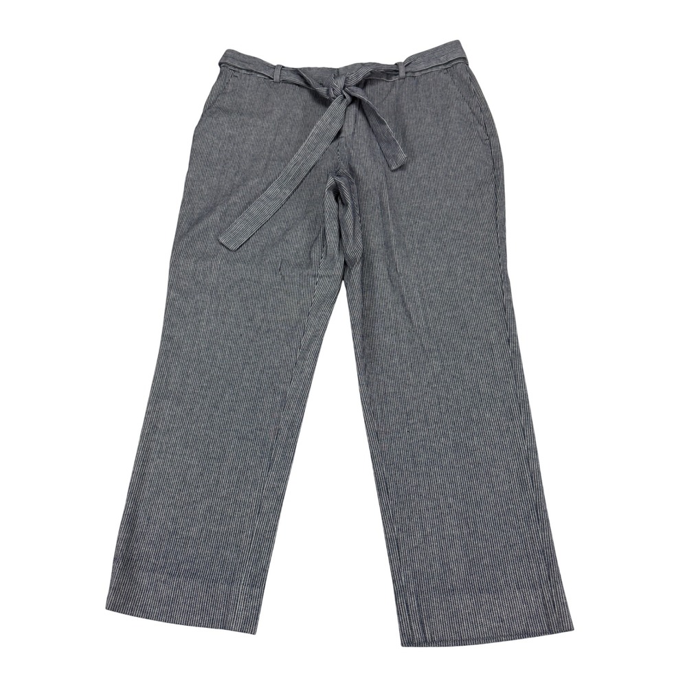 Banana Republic Avery Ankle Pants Blue White Pinstripe Tie Waist Mid Rise 14
